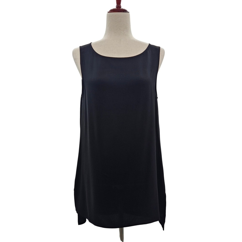 Eileen Fisher Black 100% Silk Sleeveless High-Low Tunic Top Size Small SP